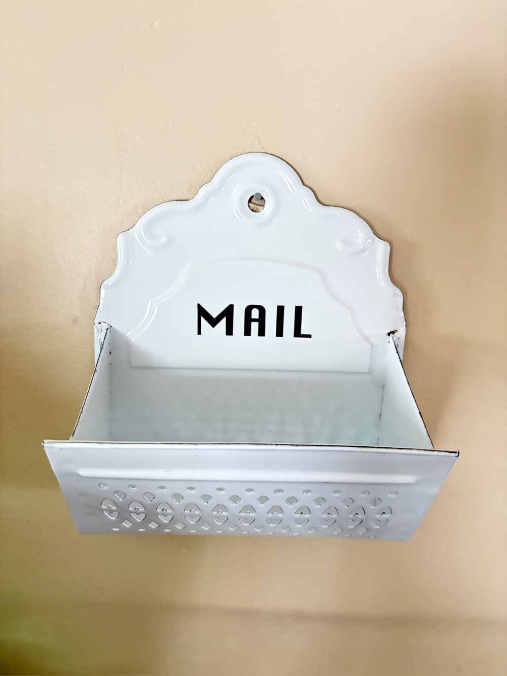 Vintage look mail holder. Ready to hang wall decor. Metal.
